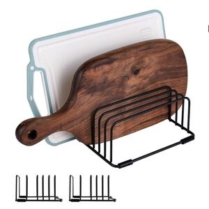 NWT 2 piece stainless steel black cutting board organizer | kitchen cabinet